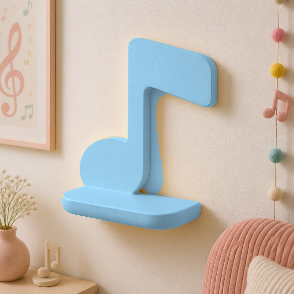 Music Note Mini Wall Shelf, Pastel Music Room Display Ledge, Cute Dorm Decor Gift — Blue color variant