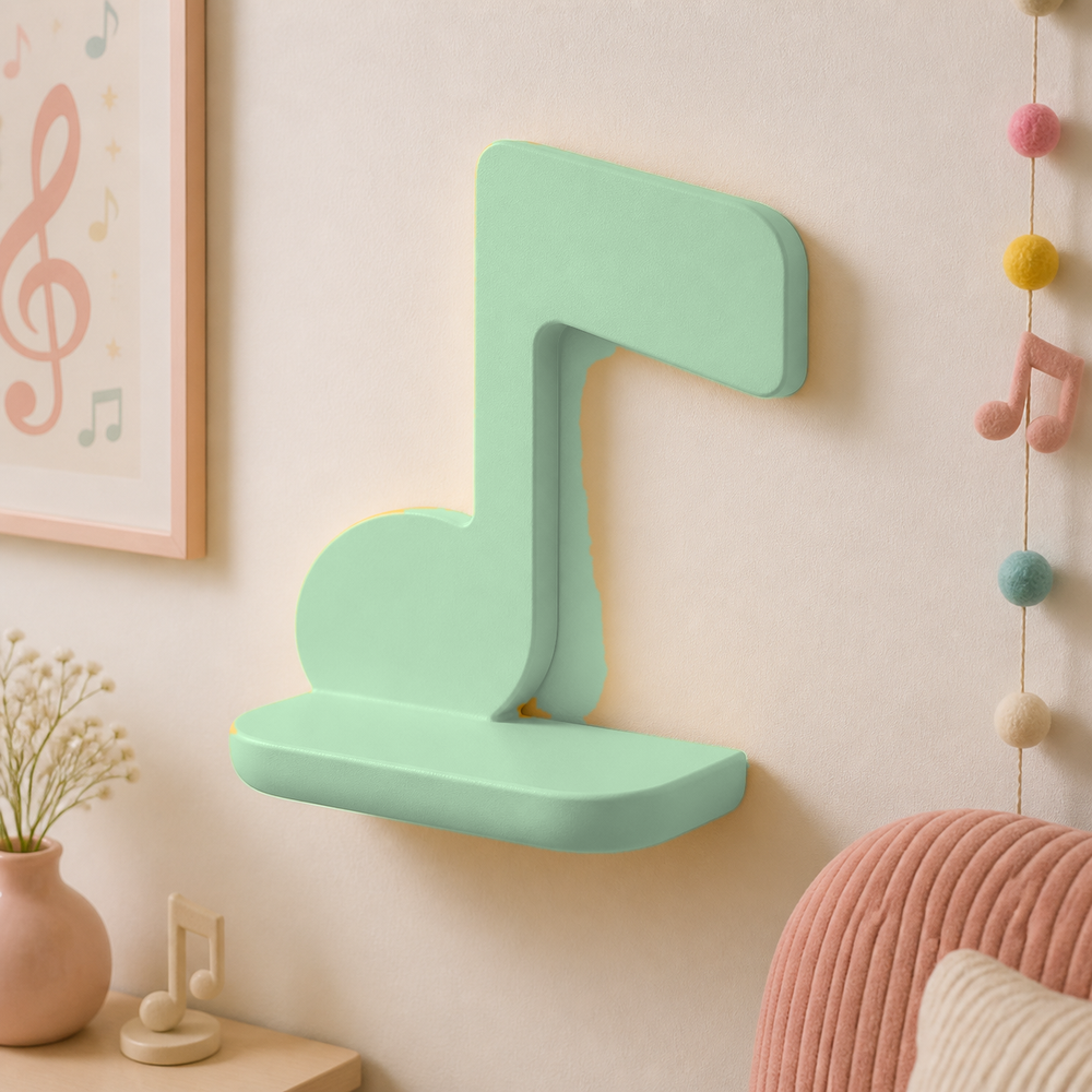 Music Note Mini Wall Shelf, Pastel Music Room Display Ledge, Cute Dorm Decor Gift — Green color variant