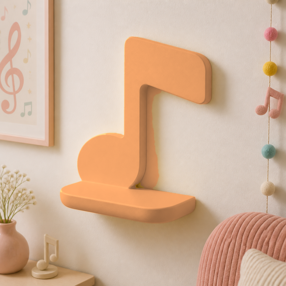 Music Note Mini Wall Shelf, Pastel Music Room Display Ledge, Cute Dorm Decor Gift — Orange color variant