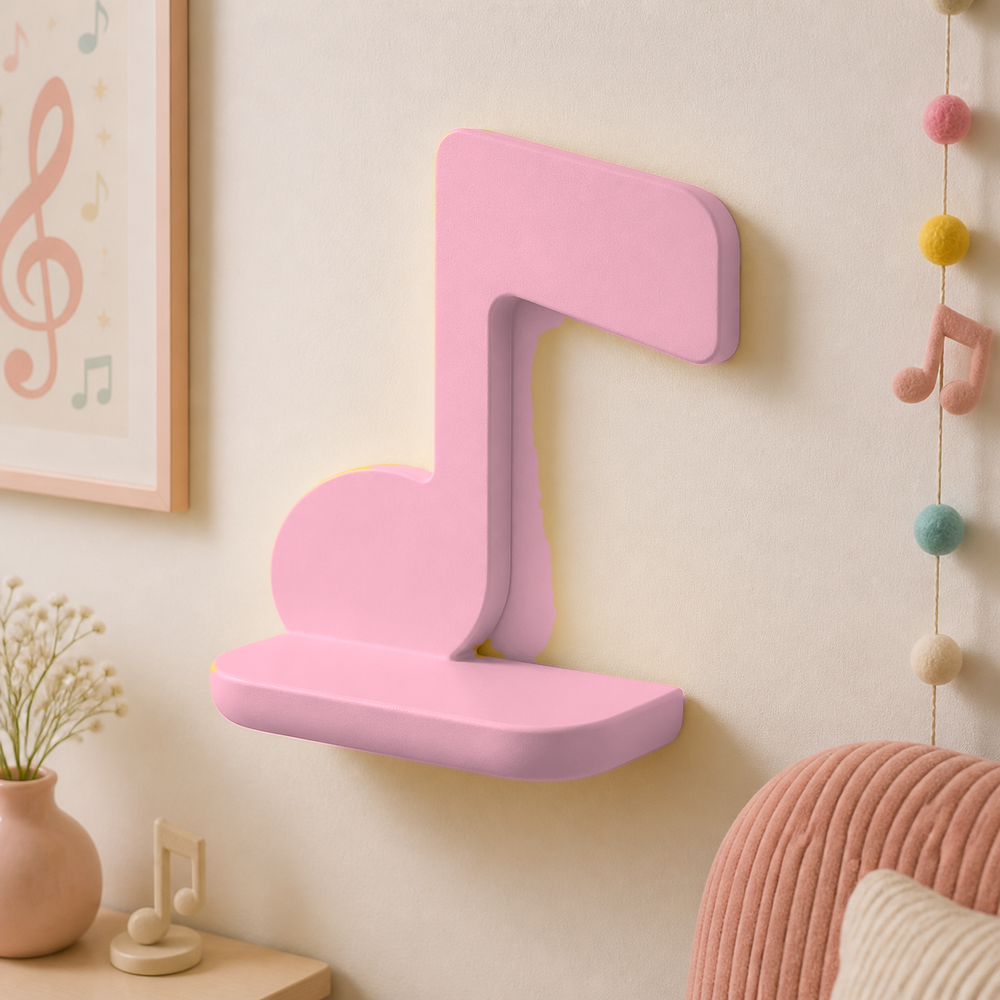 Music Note Mini Wall Shelf, Pastel Music Room Display Ledge, Cute Dorm Decor Gift — Pink color variant