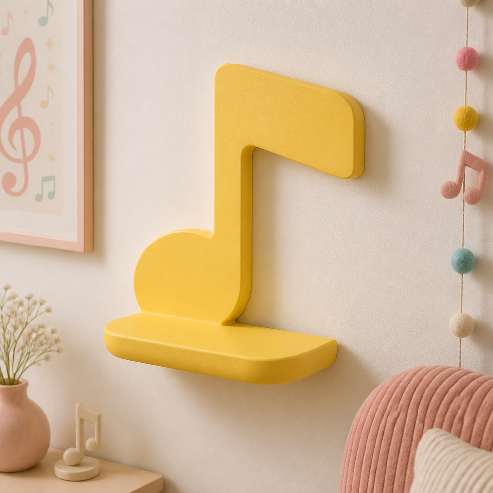 Music Note Mini Wall Shelf, Pastel Music Room Display Ledge, Cute Dorm Decor Gift — Yellow color variant