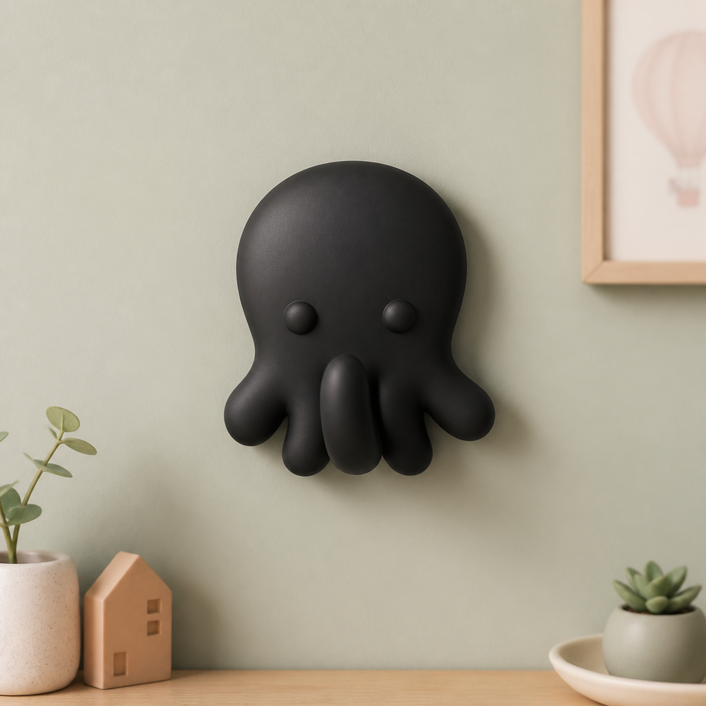 Octopus Key Hook, Pastel Ocean Wall Peg, Cute Nursery Entryway Decor Gift — Black color variant