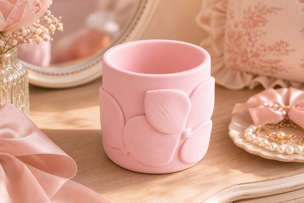 Orchid Makeup Brush Cup, Pastel Pencil Holder, Floral Vanity Desk Organizer Gift — Pink color variant