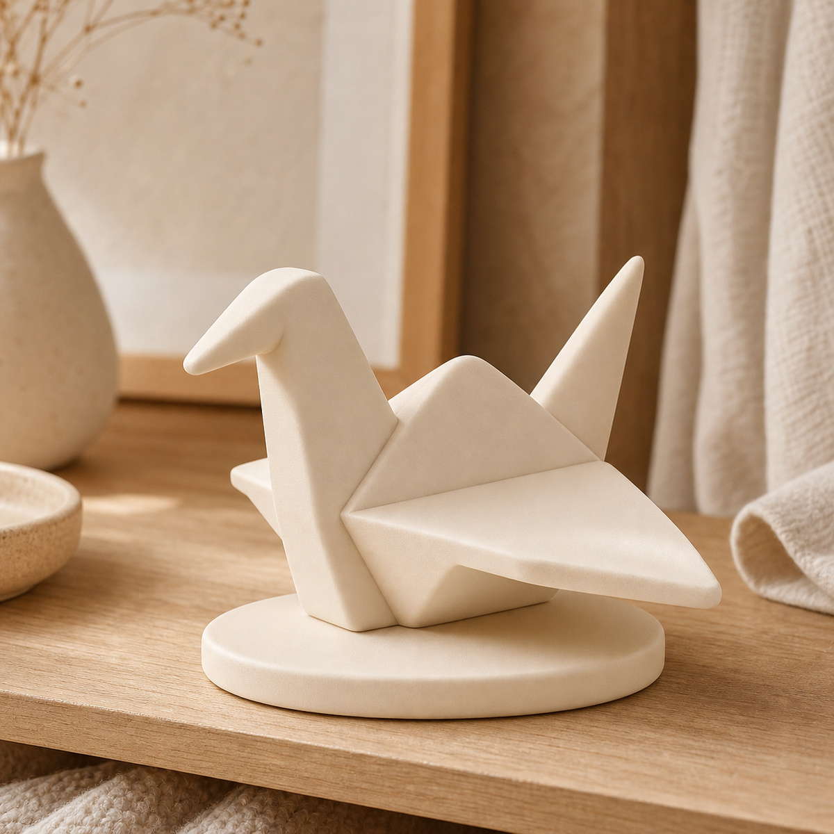 Origami Crane Shelf Accent, Pastel Desk Sculpture, Cute Room Decor — Beige color variant
