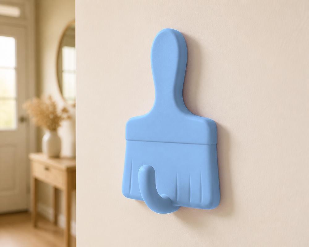 Paintbrush Key Hook, Pastel Artist Wall Peg, Cute Craft Room Entryway Decor Gift — Blue color variant