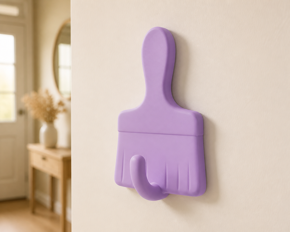 Paintbrush Key Hook, Pastel Artist Wall Peg, Cute Craft Room Entryway Decor Gift — Purple color variant