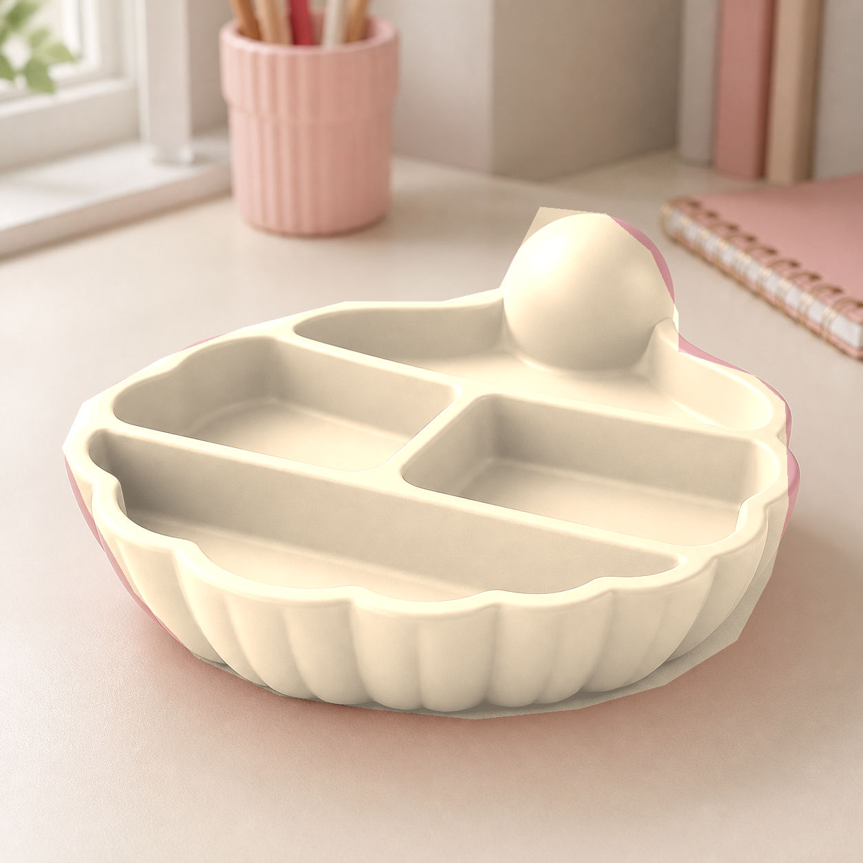 Pearl Desk Organizer, Pastel Shell Catchall Tray, Coastal Cute Office Decor Gift — Beige color variant