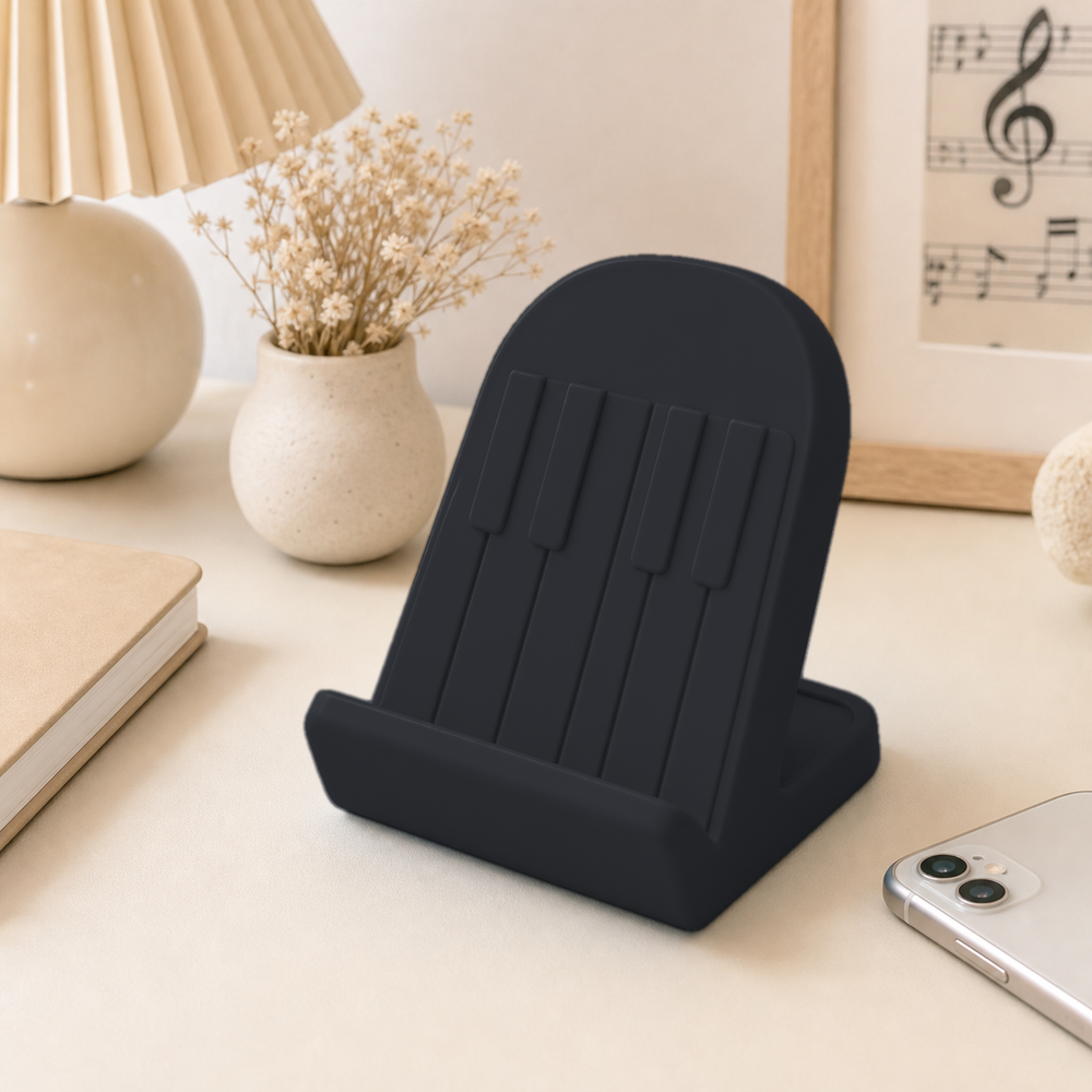 Piano Key Phone Stand, Music Desk Decor, Pastel Dorm Room Gift for Musicians — Black color variant