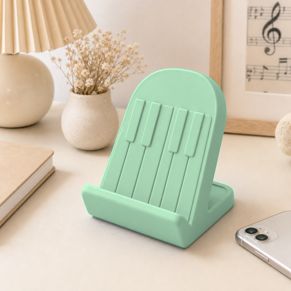 Piano Key Phone Stand, Music Desk Decor, Pastel Dorm Room Gift for Musicians — Green color variant