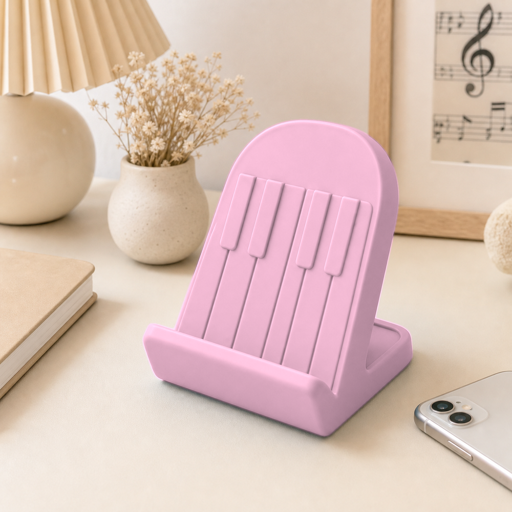 Piano Key Phone Stand, Music Desk Decor, Pastel Dorm Room Gift for Musicians — Pink color variant