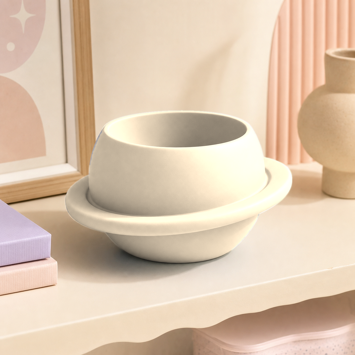 Planet Decor Cachepot, Celestial Shelf Pot, Pastel Space Room Decor Gift — Beige color variant