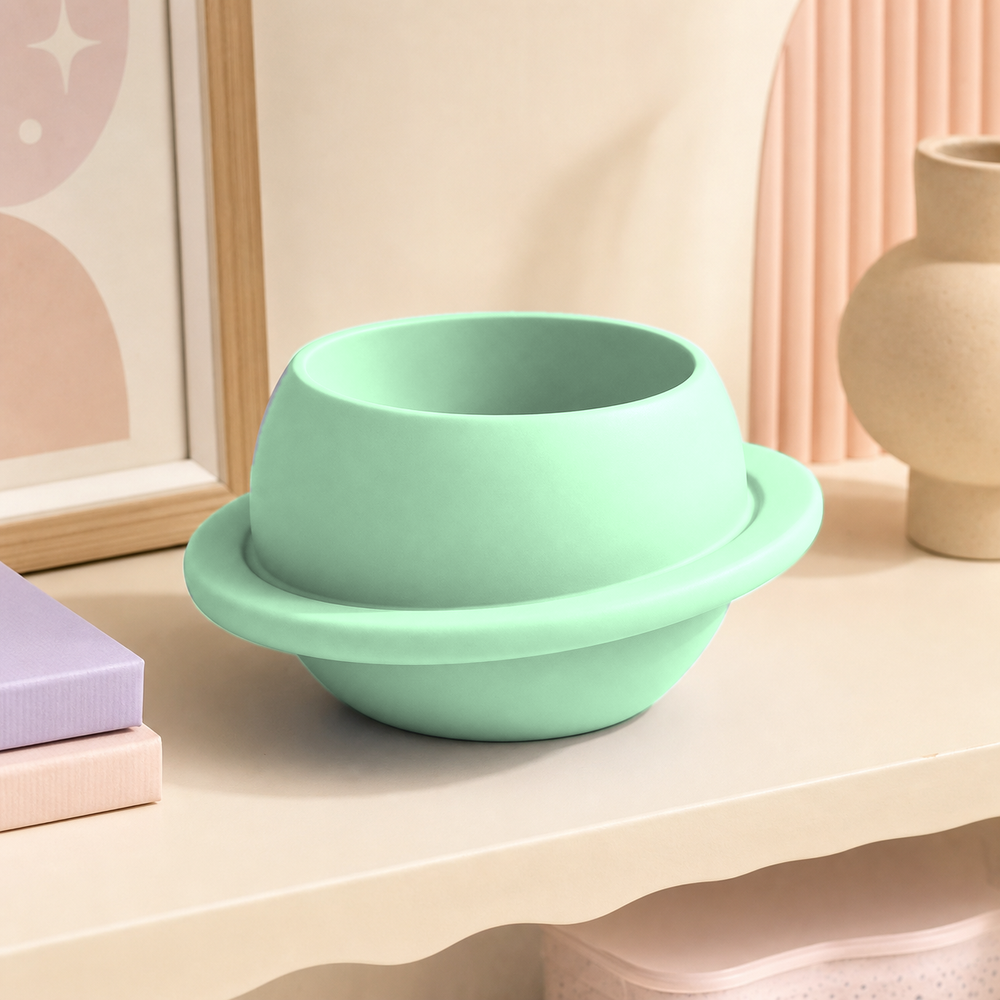 Planet Decor Cachepot, Celestial Shelf Pot, Pastel Space Room Decor Gift — Green color variant