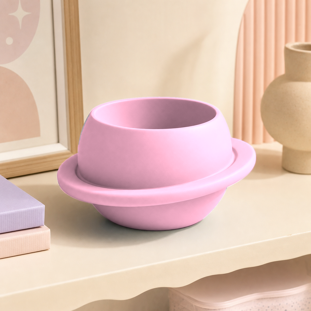 Planet Decor Cachepot, Celestial Shelf Pot, Pastel Space Room Decor Gift — Pink color variant