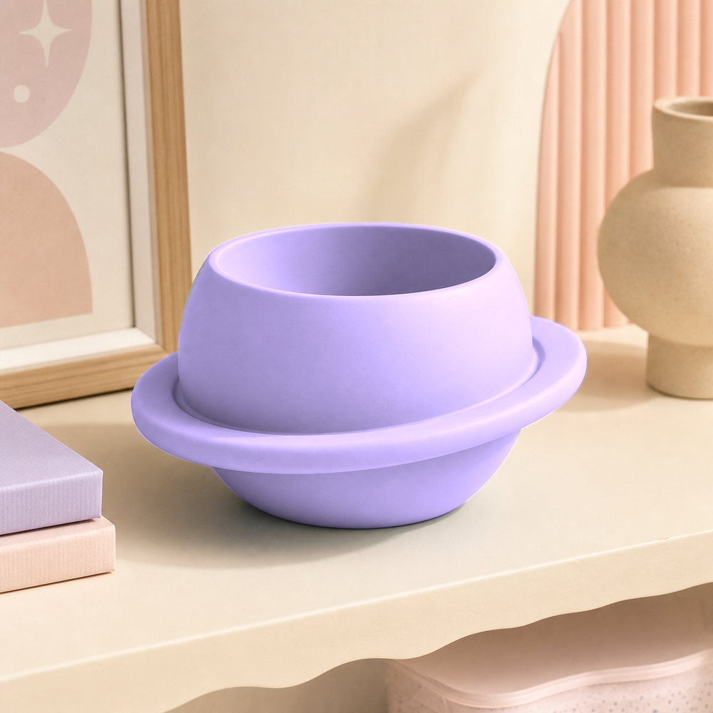 Planet Decor Cachepot, Celestial Shelf Pot, Pastel Space Room Decor Gift — Purple color variant