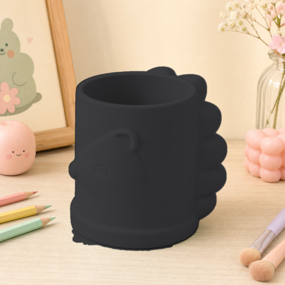 Porcupine Pencil Cup, Makeup Brush Holder, Pastel Desk Organizer, Cute Room Decor — Black color variant