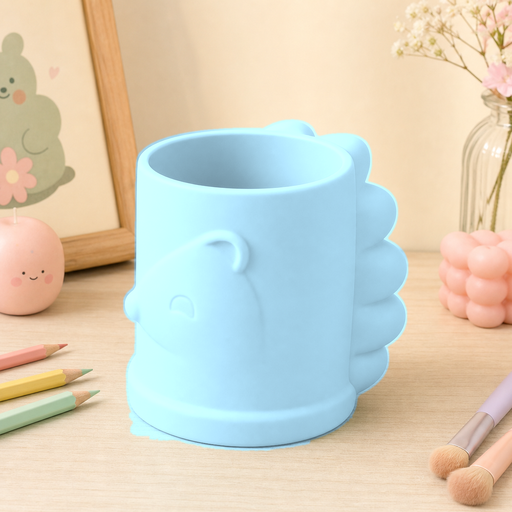 Porcupine Pencil Cup, Makeup Brush Holder, Pastel Desk Organizer, Cute Room Decor — Blue color variant