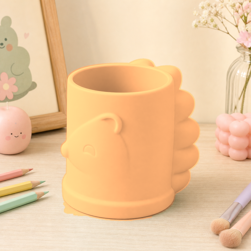 Porcupine Pencil Cup, Makeup Brush Holder, Pastel Desk Organizer, Cute Room Decor — Orange color variant