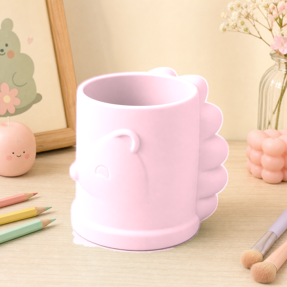 Porcupine Pencil Cup, Makeup Brush Holder, Pastel Desk Organizer, Cute Room Decor — Pink color variant