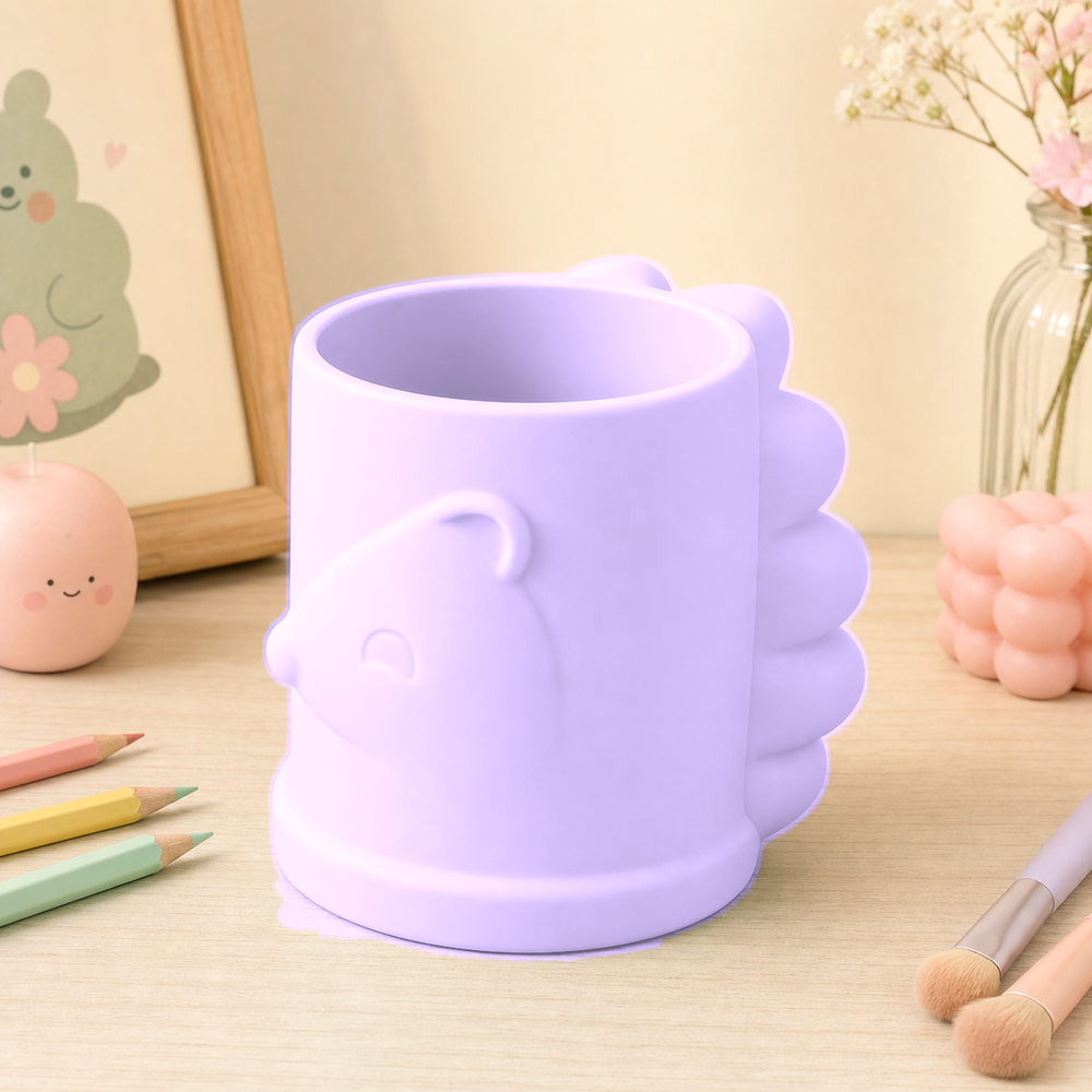 Porcupine Pencil Cup, Makeup Brush Holder, Pastel Desk Organizer, Cute Room Decor — Purple color variant