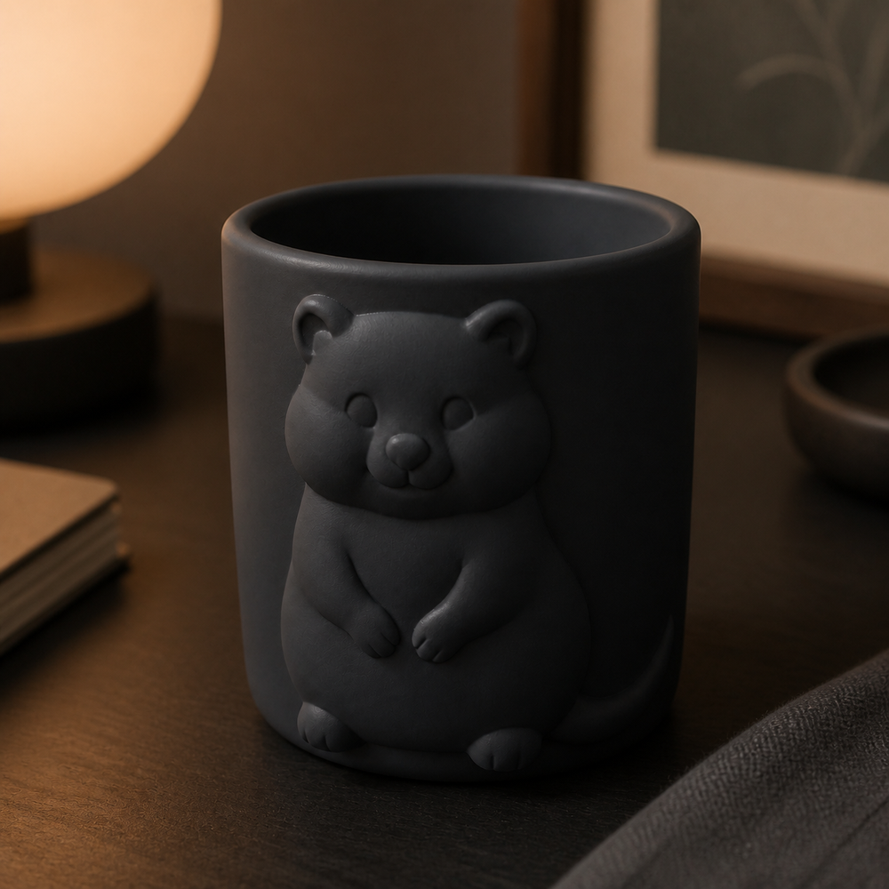 Quokka Makeup Brush Cup, Pastel Pencil Holder, Cute Animal Desk Decor Gift — Black color variant