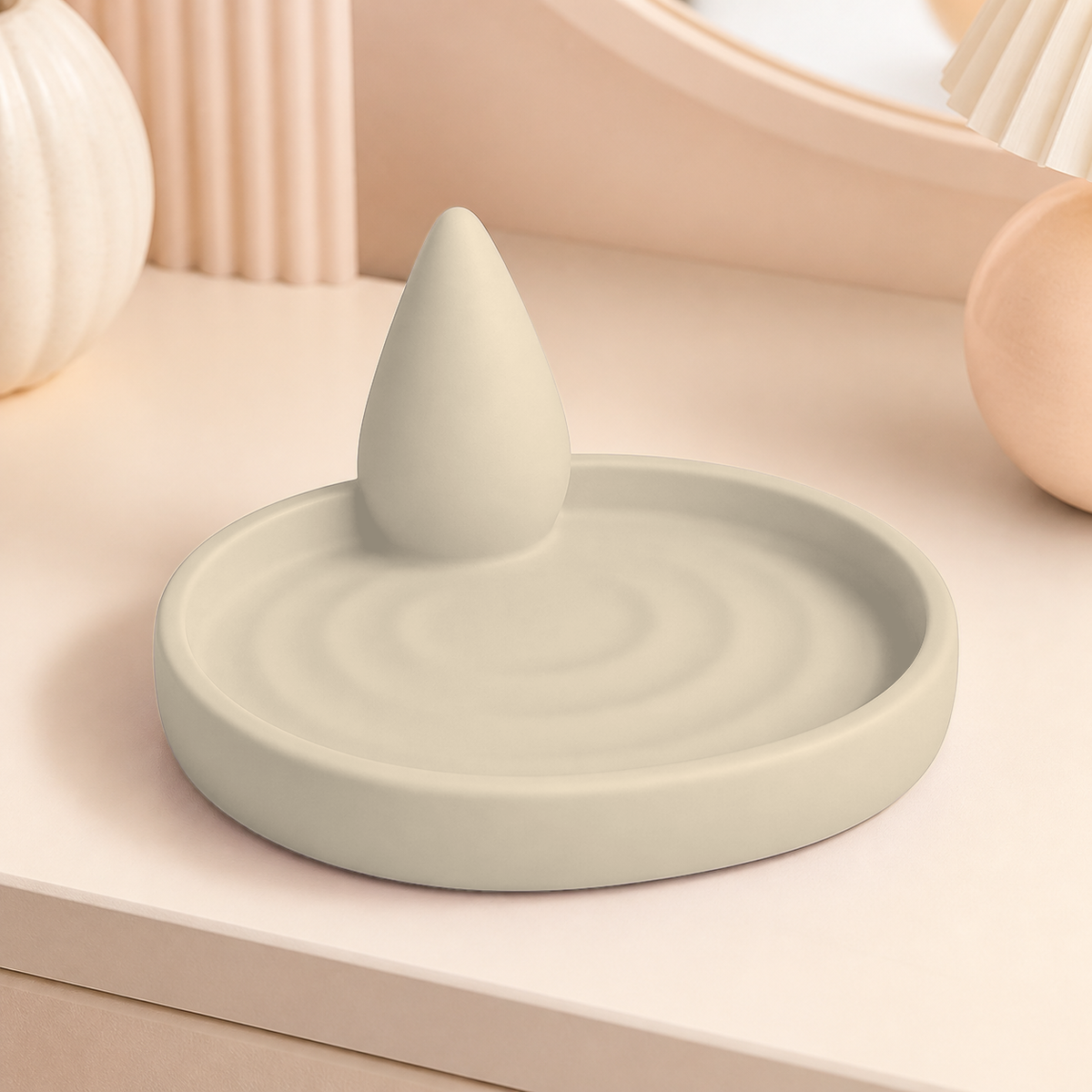 Raindrop Ring Holder, Pastel Jewelry Stand, Cute Vanity Tray Rainy Day Decor — Beige color variant
