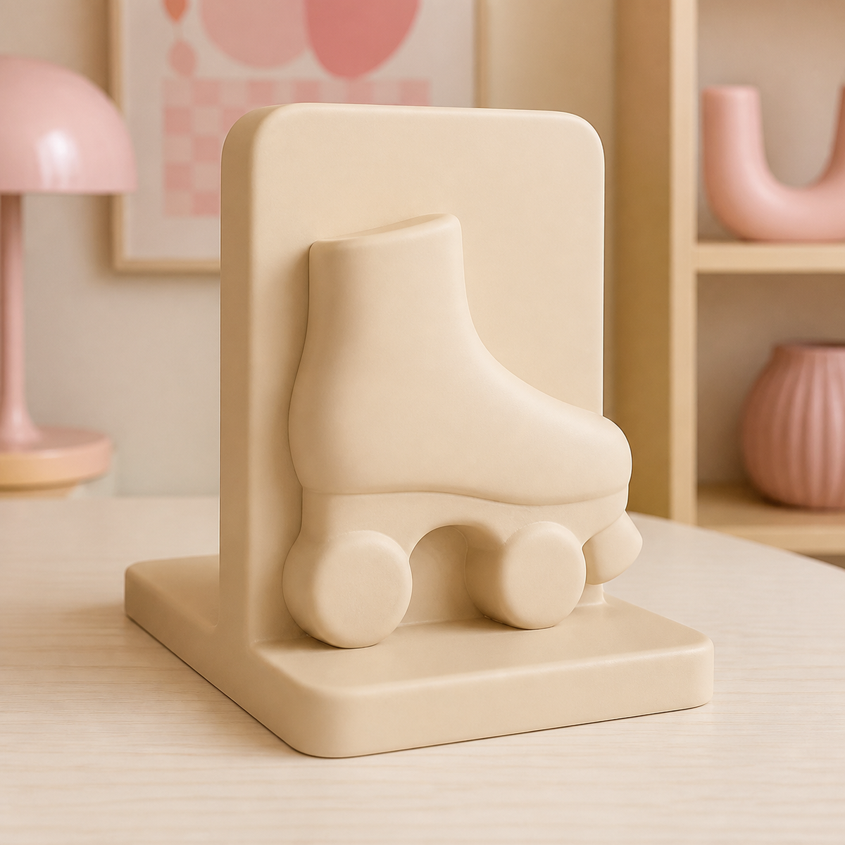 Roller Skate Bookend, Pastel Retro Shelf Decor, Cute Desk Room Gift — Beige color variant