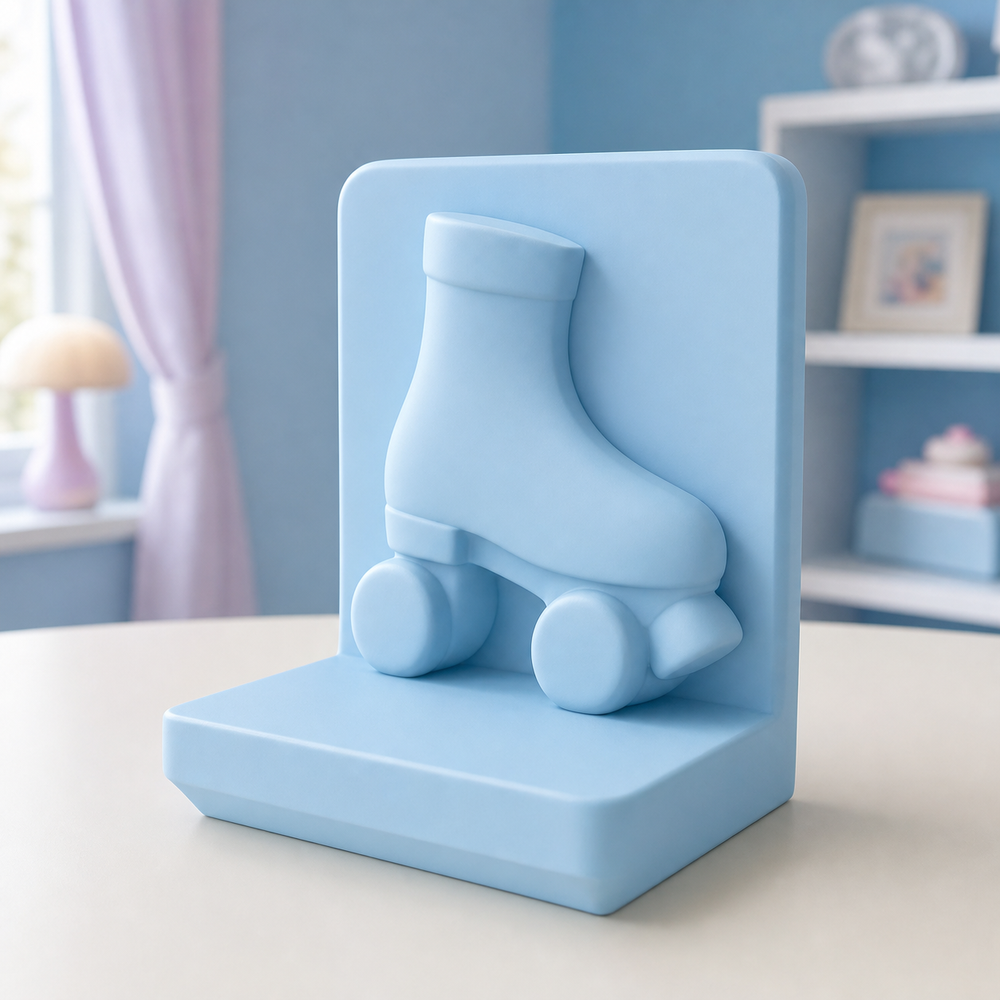 Roller Skate Bookend, Pastel Retro Shelf Decor, Cute Desk Room Gift — Blue color variant