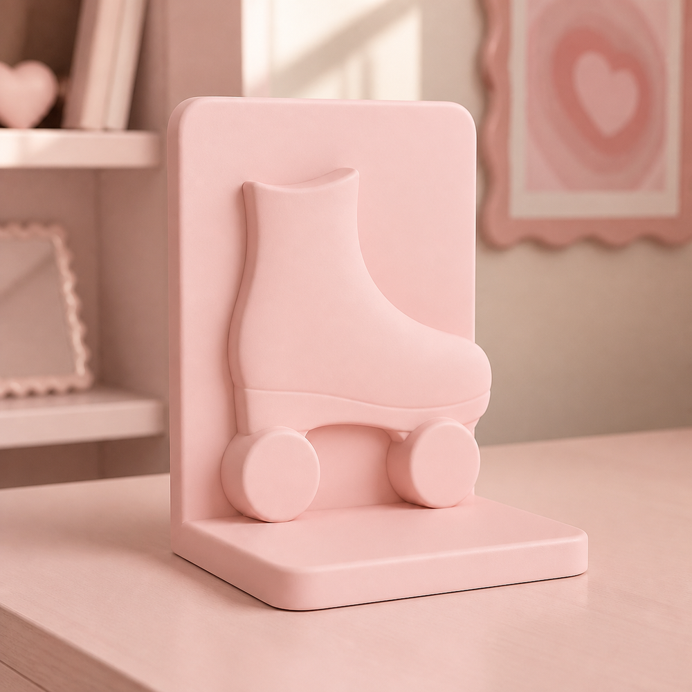 Roller Skate Bookend, Pastel Retro Shelf Decor, Cute Desk Room Gift — Pink color variant