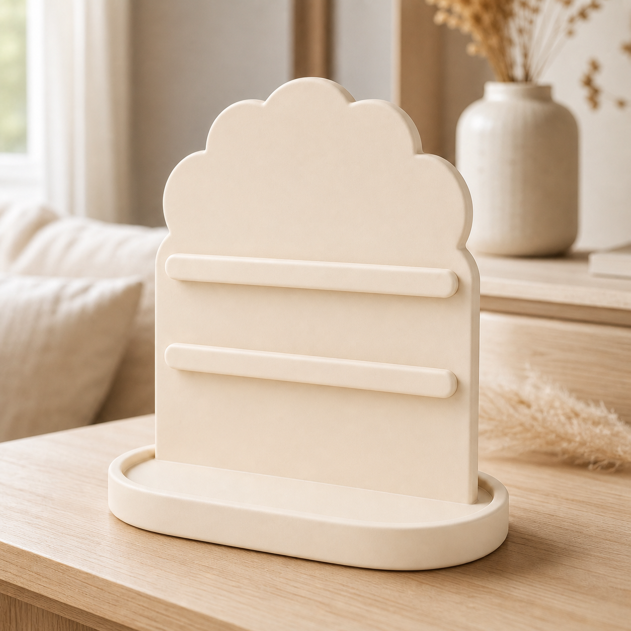 Scallop Earring Holder, Pastel Hair Clip Display Stand, Coquette Vanity Decor — Beige color variant