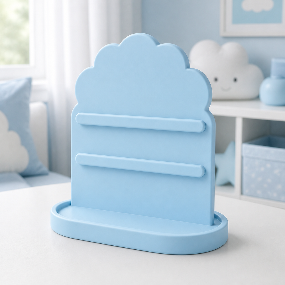 Scallop Earring Holder, Pastel Hair Clip Display Stand, Coquette Vanity Decor — Blue color variant