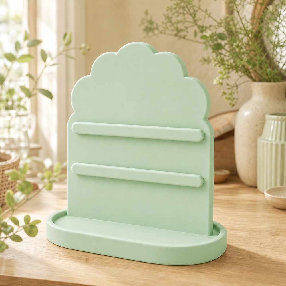 Scallop Earring Holder, Pastel Hair Clip Display Stand, Coquette Vanity Decor — Green color variant