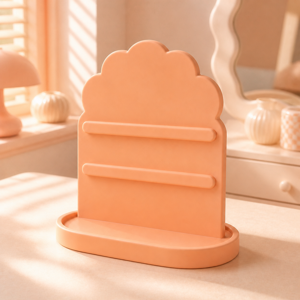 Scallop Earring Holder, Pastel Hair Clip Display Stand, Coquette Vanity Decor — Orange color variant