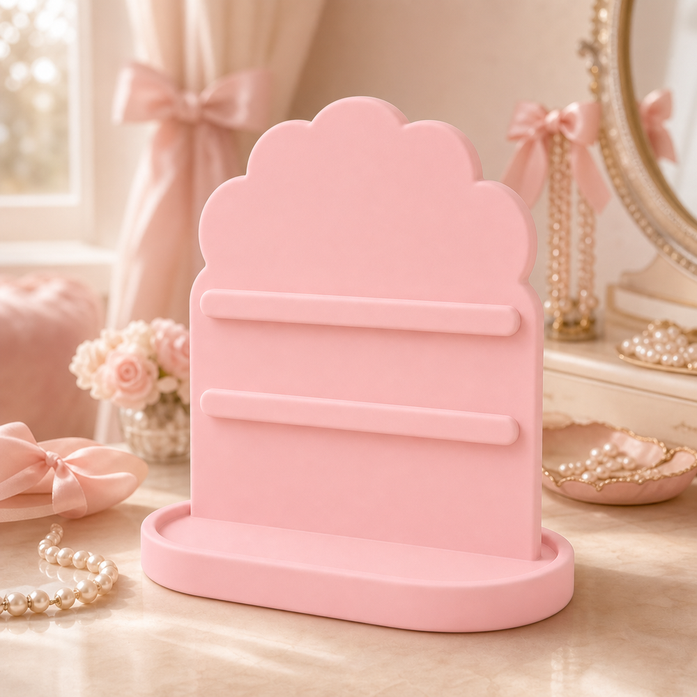 Scallop Earring Holder, Pastel Hair Clip Display Stand, Coquette Vanity Decor — Pink color variant