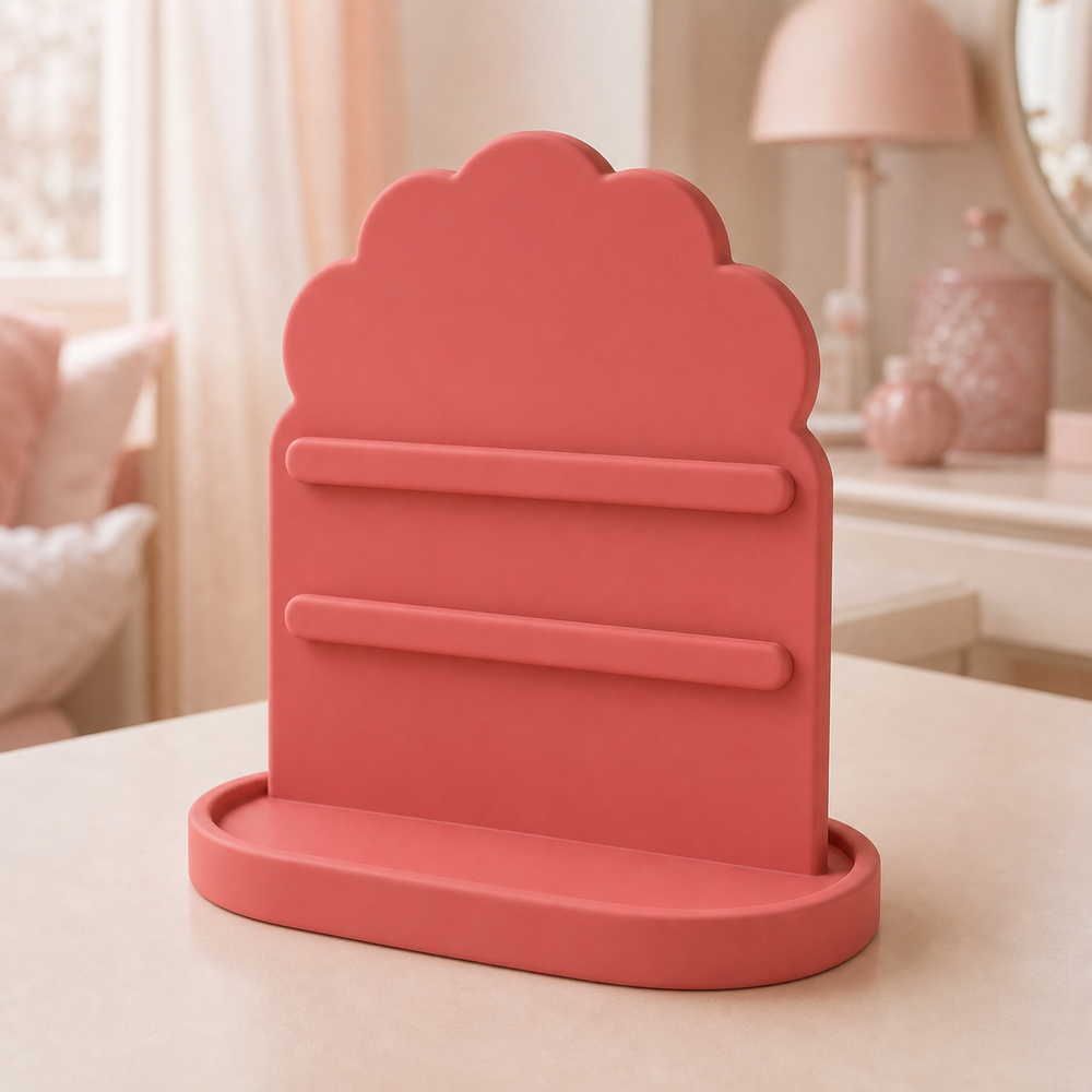 Scallop Earring Holder, Pastel Hair Clip Display Stand, Coquette Vanity Decor — Red color variant