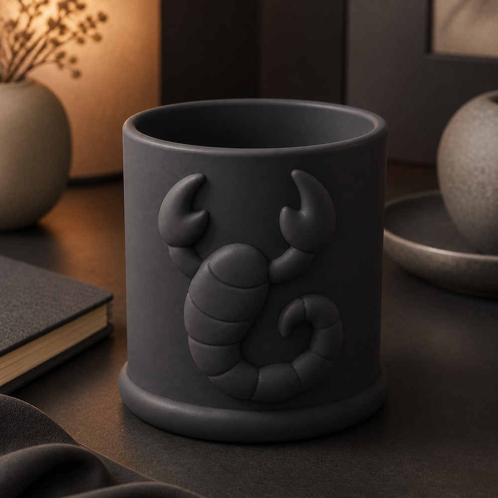Scorpio Scorpion Brush Cup, Zodiac Makeup Brush Holder, Pastel Desk Decor — Black color variant