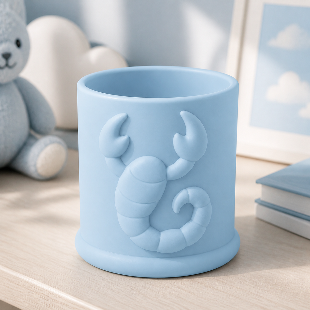 Scorpio Scorpion Brush Cup, Zodiac Makeup Brush Holder, Pastel Desk Decor — Blue color variant