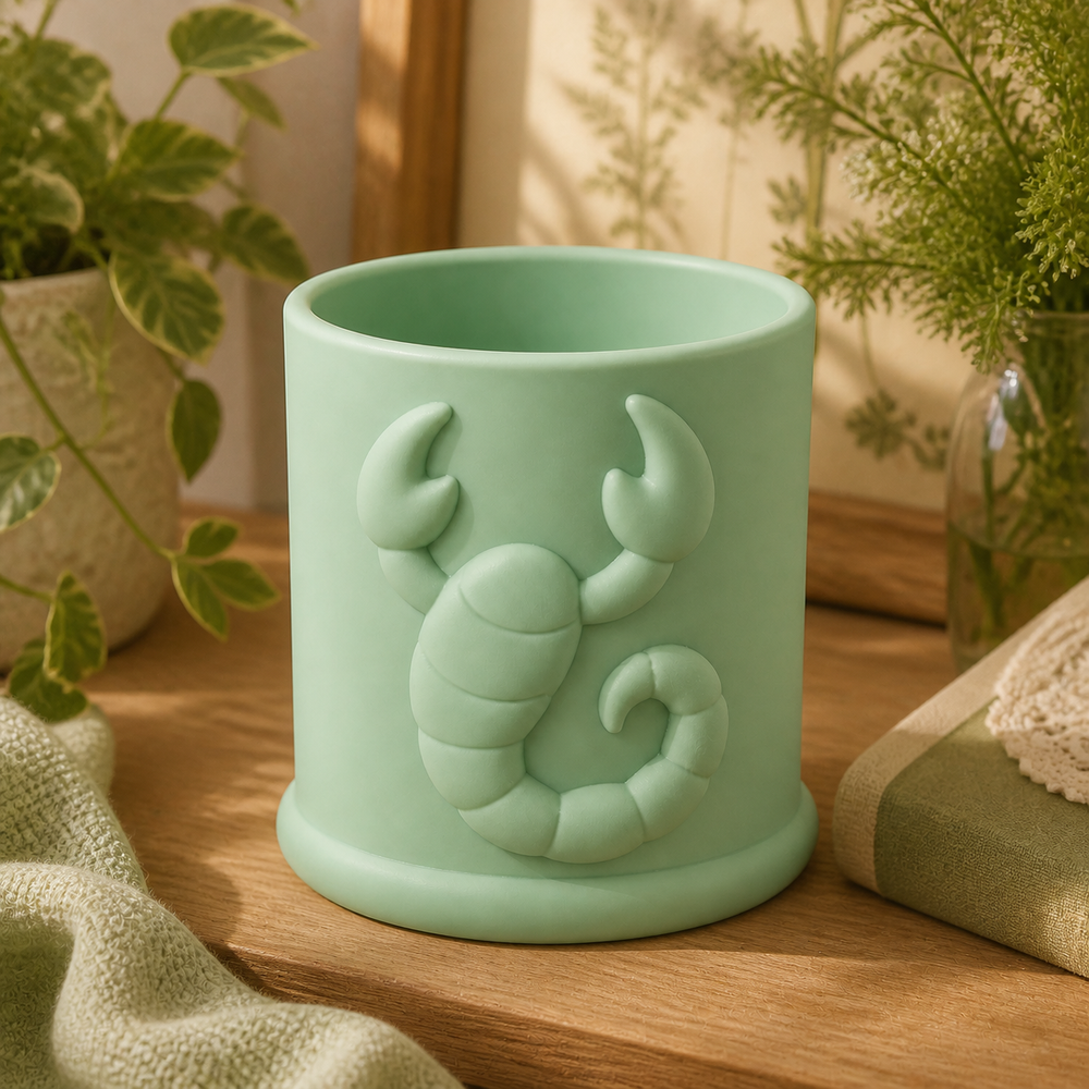 Scorpio Scorpion Brush Cup, Zodiac Makeup Brush Holder, Pastel Desk Decor — Green color variant