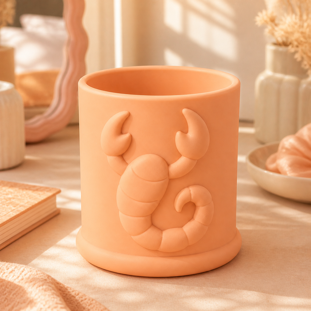 Scorpio Scorpion Brush Cup, Zodiac Makeup Brush Holder, Pastel Desk Decor — Orange color variant