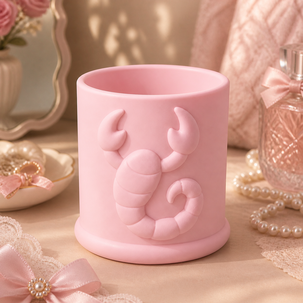 Scorpio Scorpion Brush Cup, Zodiac Makeup Brush Holder, Pastel Desk Decor — Pink color variant