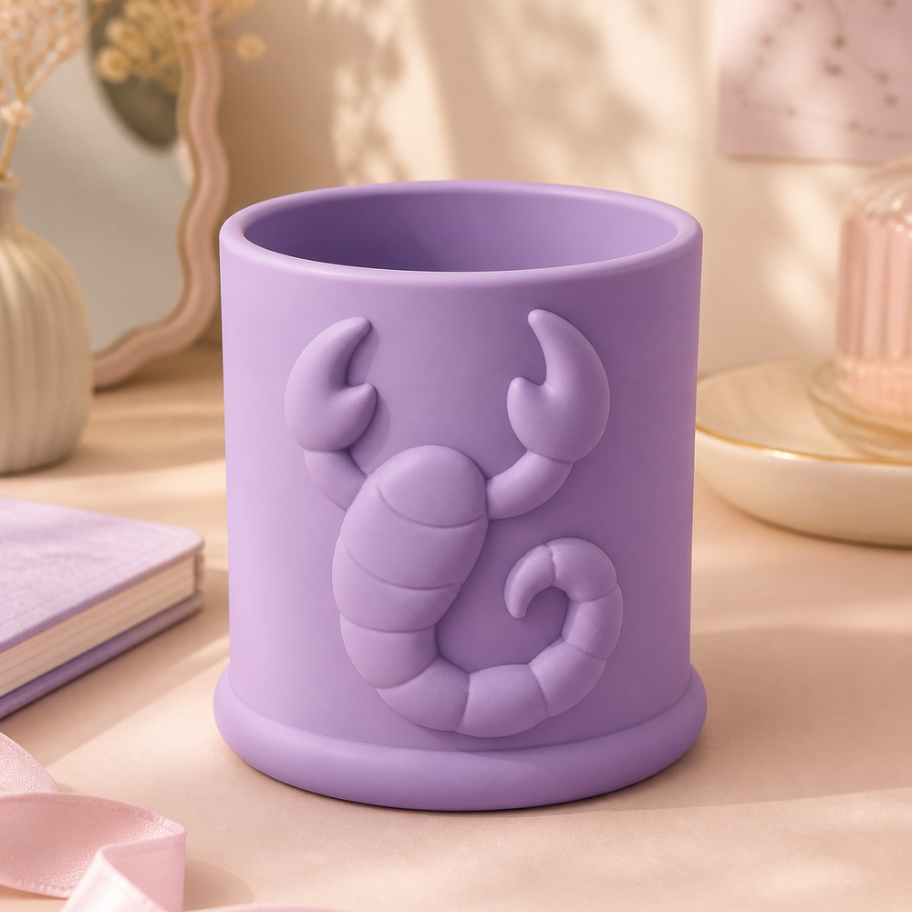 Scorpio Scorpion Brush Cup, Zodiac Makeup Brush Holder, Pastel Desk Decor — Purple color variant