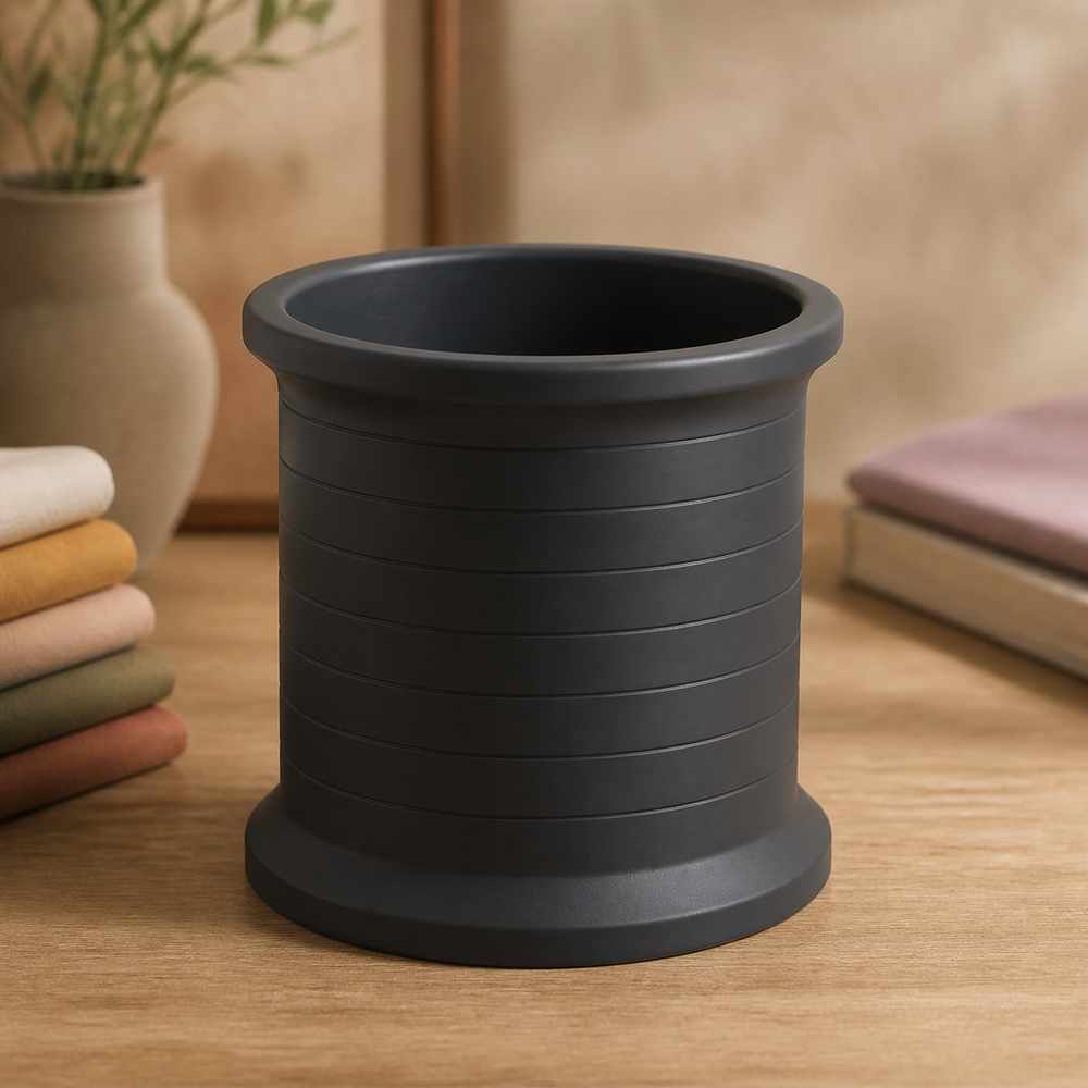 Sewing Spool Brush Cup, Pastel Pencil Holder, Cute Craft Room Desk Decor — Black color variant