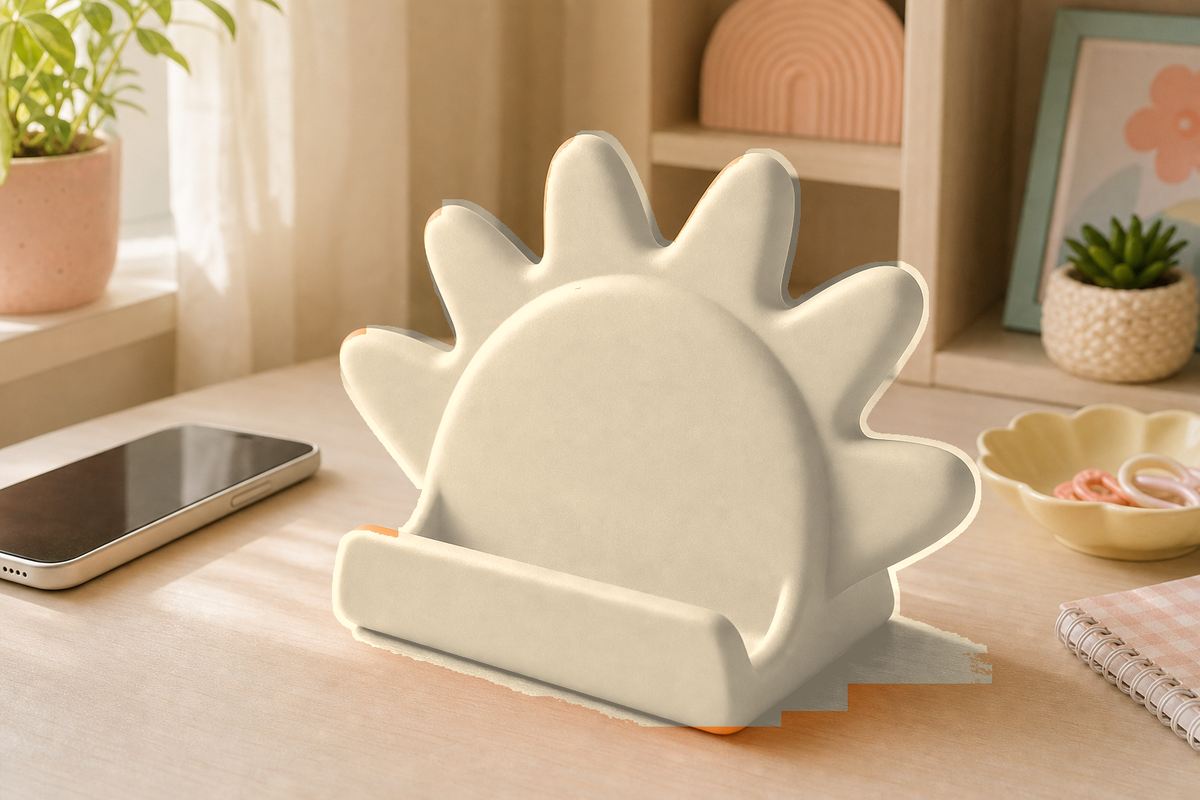 Sun Phone Stand, Pastel Celestial Desk Holder, Cute Dorm Room Decor Gift — Beige color variant