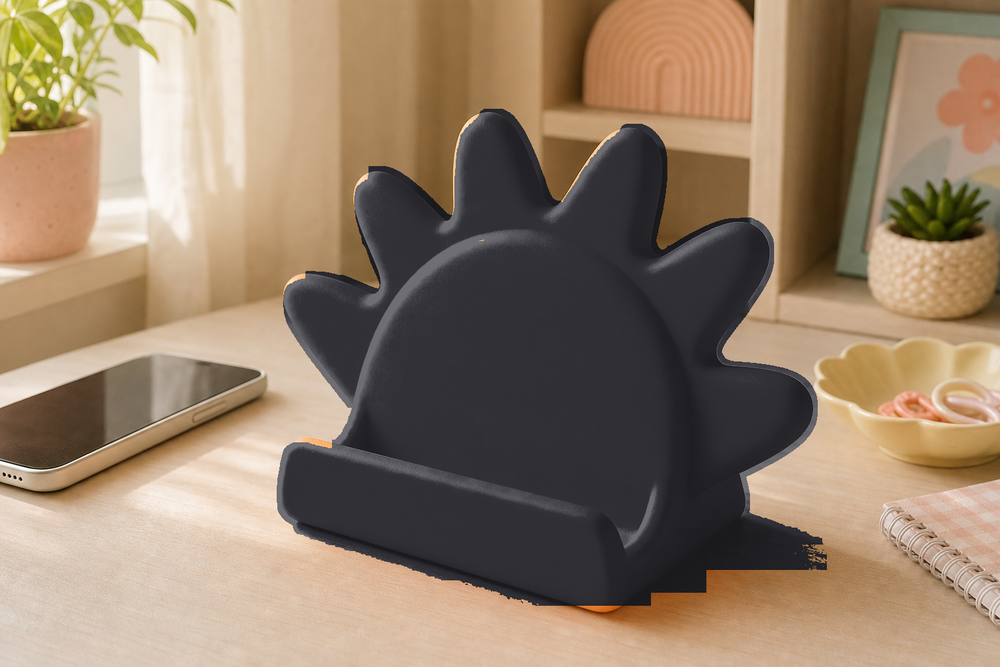 Sun Phone Stand, Pastel Celestial Desk Holder, Cute Dorm Room Decor Gift — Black color variant