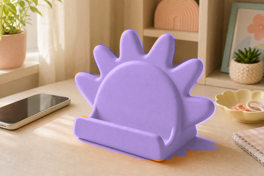 Sun Phone Stand, Pastel Celestial Desk Holder, Cute Dorm Room Decor Gift — Purple color variant