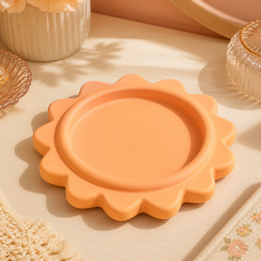 Sun Trinket Ring Dish, Pastel Celestial Jewelry Tray, Cute Desk Decor Gift — Orange color variant