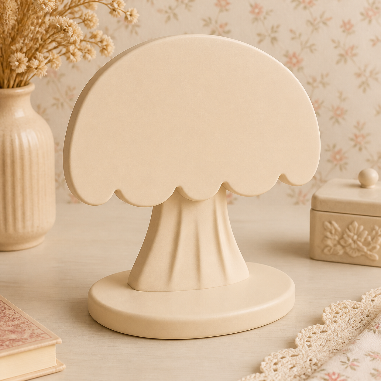 Toadstool Earring Holder, Pastel Hair Clip Display, Cottagecore Vanity Decor — Beige color variant