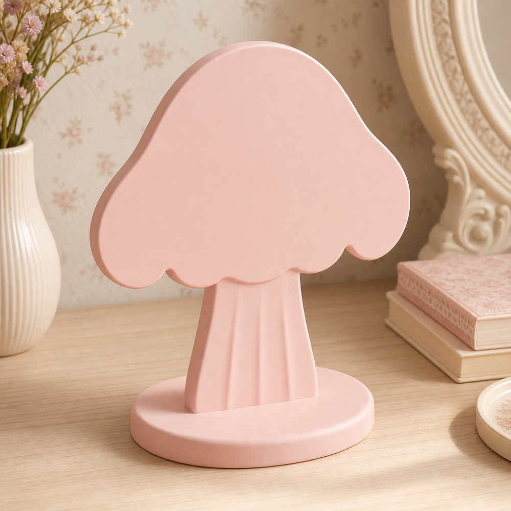 Toadstool Earring Holder, Pastel Hair Clip Display, Cottagecore Vanity Decor — Pink color variant
