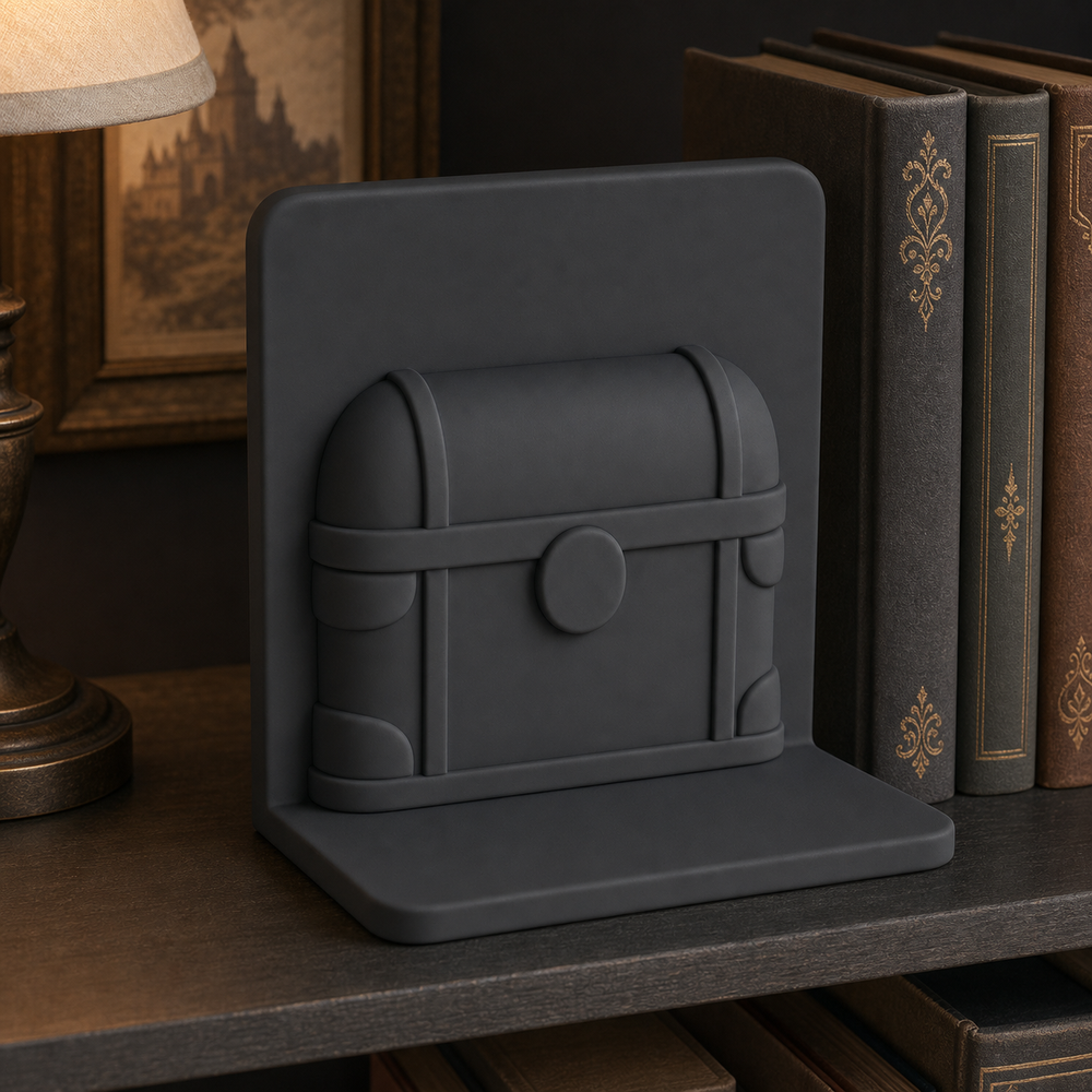 Treasure Chest Bookend, Pastel Fantasy Book Stand, Cute Shelf Room Decor — Black color variant