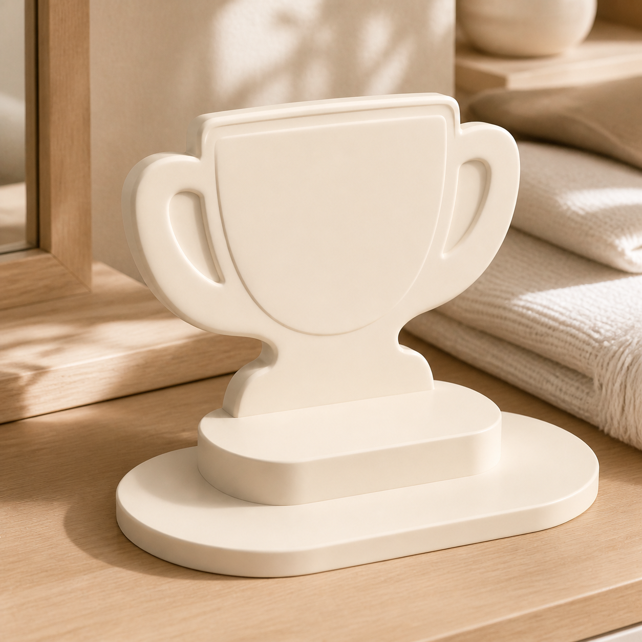 Trophy Display Riser, Pastel Shelf Accent Stand, Cute Desk Decor Gift — Beige color variant