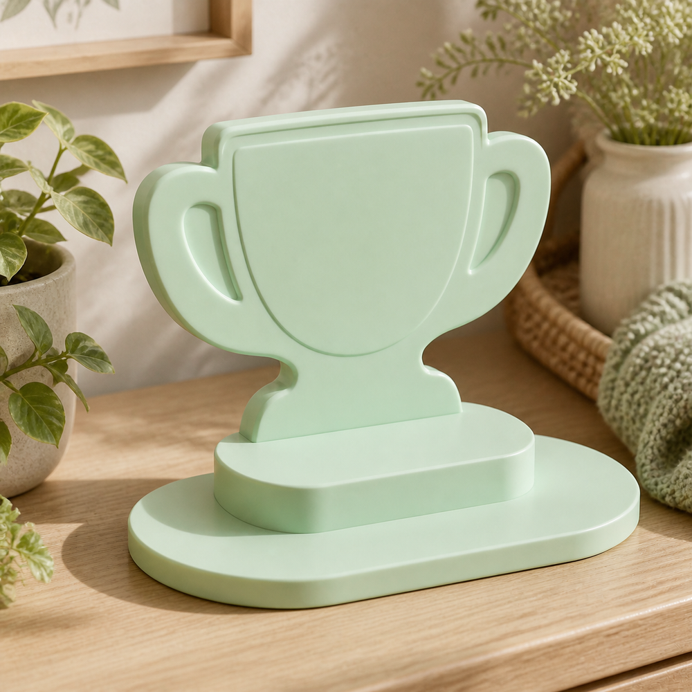 Trophy Display Riser, Pastel Shelf Accent Stand, Cute Desk Decor Gift — Green color variant